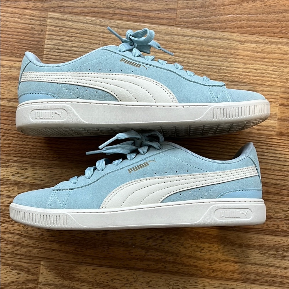Puma Light Blue and White Suede Sneakers